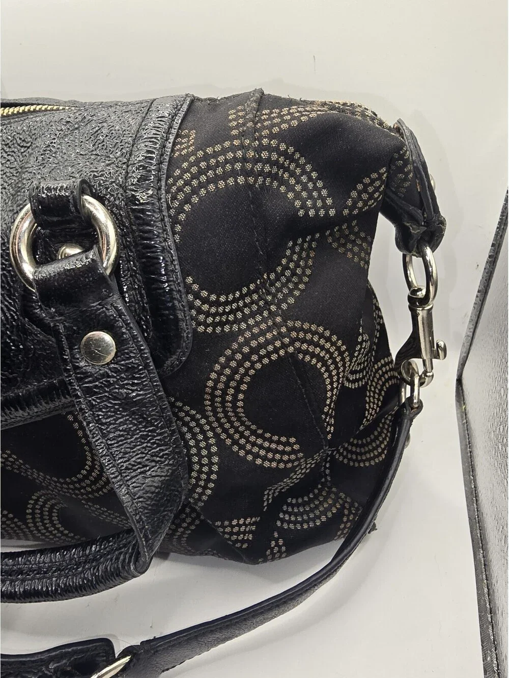 Authentic Coach Ashley Dotted OP Art Satchel Hand Bag Purse F20027 Black
